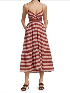 NWT A.L.C. Stripe Sweetheart Neck A-Line Sundress, Pockets, Rust & Lavender, 0